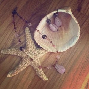 Pink Stone Rose Statement Piece w/earrings